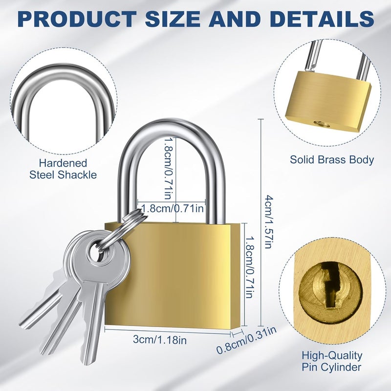 Yaocom 24 Pcs Solid Brass Keyed Padlock, Small Yellow Gym Lock, Strong Padlock with Same Key for Luggage Toolbox (30mm 1-3/16'') - Image 3